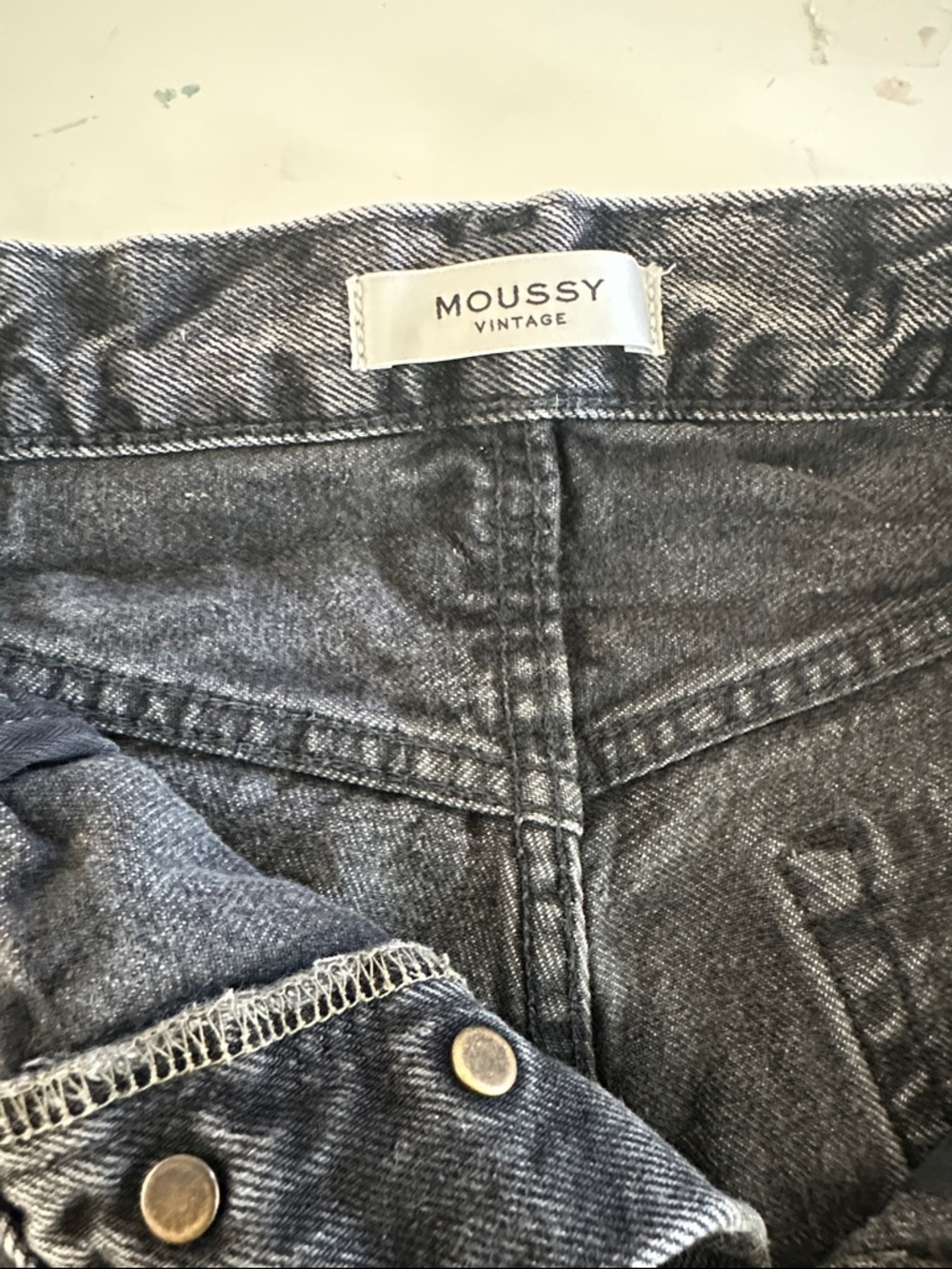 Moussy Washed Black Distressed Denim Shorts - Picture 4 of 4